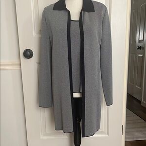 ~Plein Air  Two Piece Knit Longer Length Open Front Cardigan &Tank Set Size M
